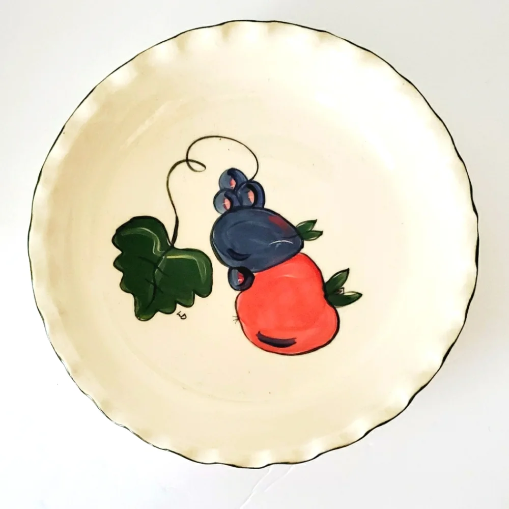 Vintage Buckeye Country Kitchen Stoneware Deep Dish Pie Plate Painted Fruit